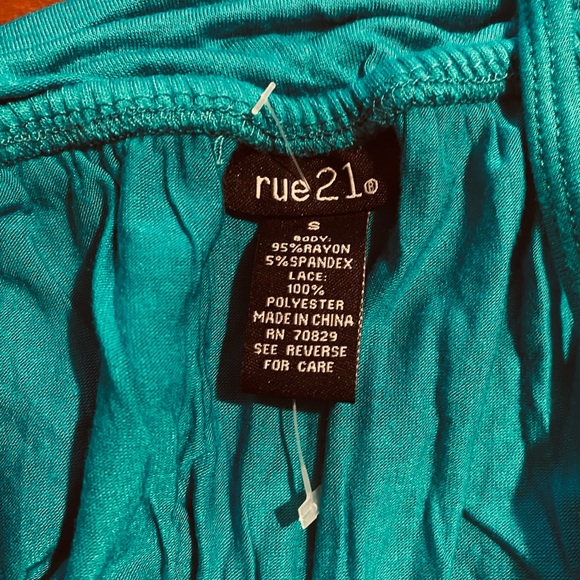 Lace accent flounce top teal romper - Picture 4 of 5